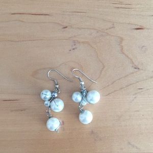 Used hand made pearl and wire earrings